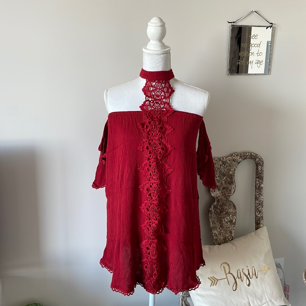 Red Halter Lacey Mini Dress